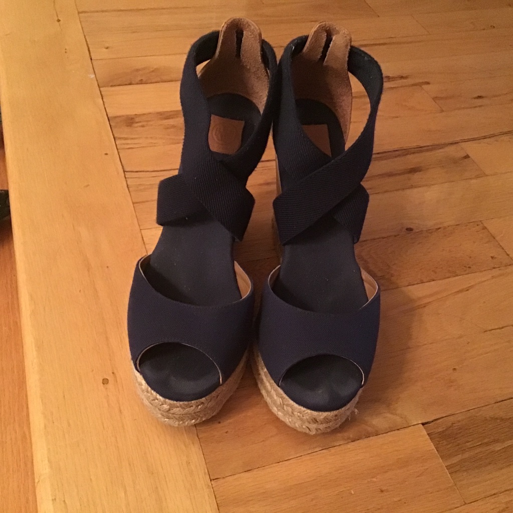 Tory Burch Wedges, Dark Blue, Size 8